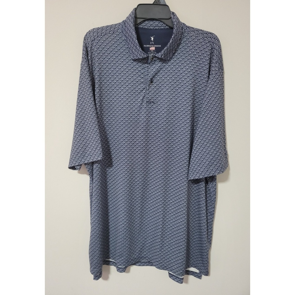 Fairway & Greene Golf Polo Mens XXL Blue White Swirl Geometric Pattern Made USA